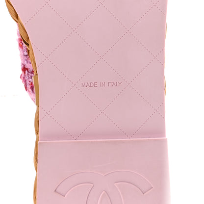 Chanel Tweed Mesh Satin CC Thong Sandals 37 Light Purple Pink Red 7 of 10
