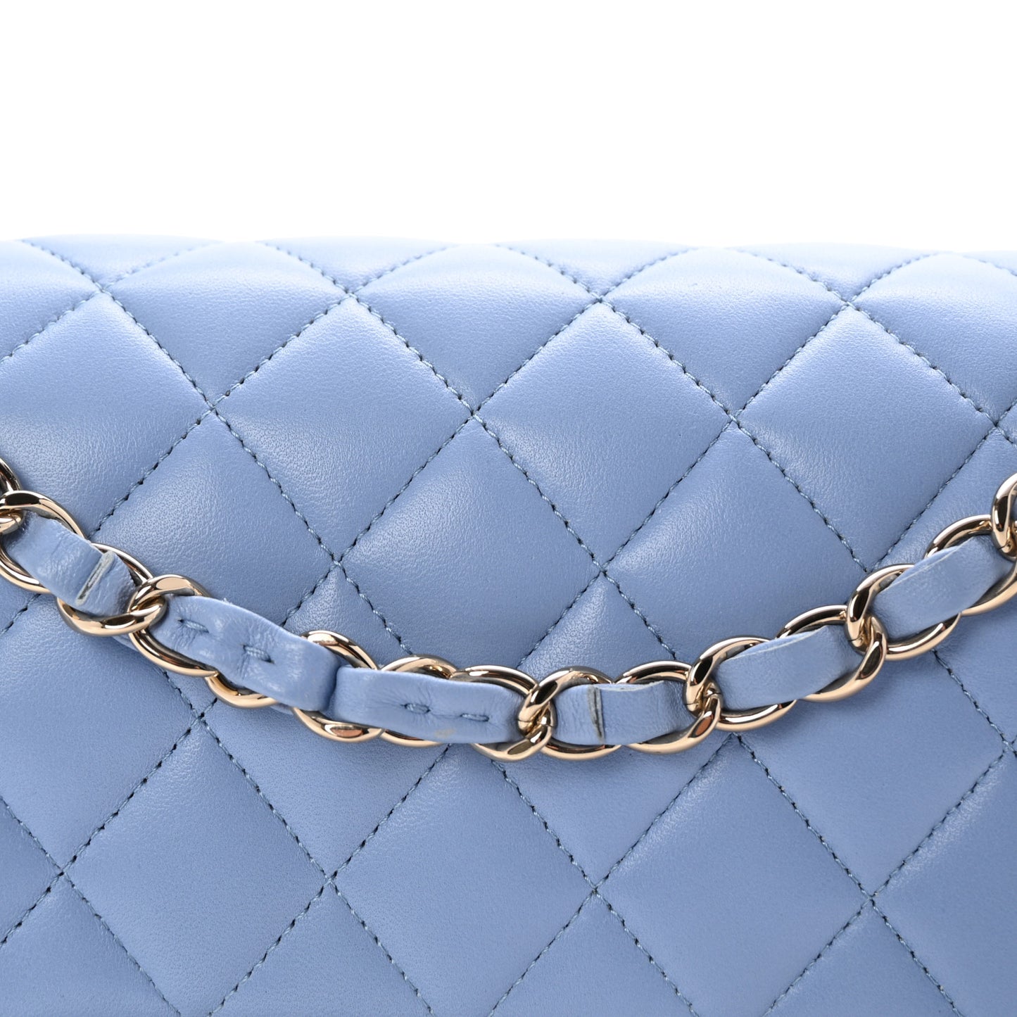 Lambskin Quilted Medium Double Flap Light Blue