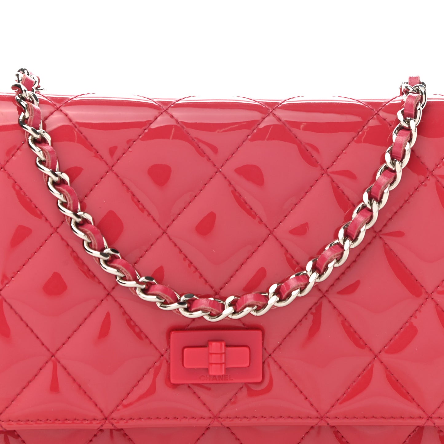 Patent Calfskin Quilted Reissue Wallet On Chain WOC Pink