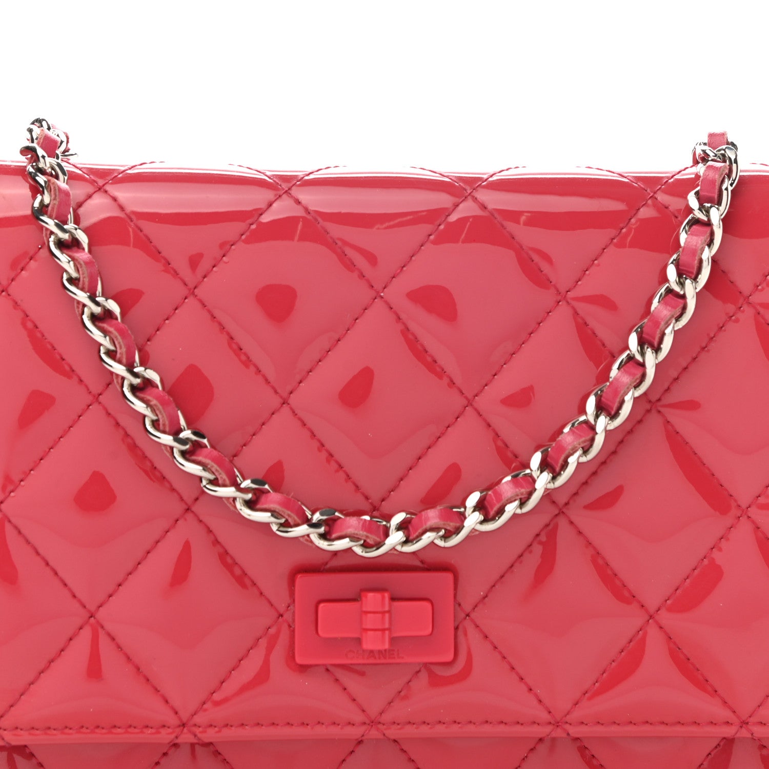 Chanel Patent Calfskin Quilted Reissue Wallet On Chain WOC Pink 8 of 10