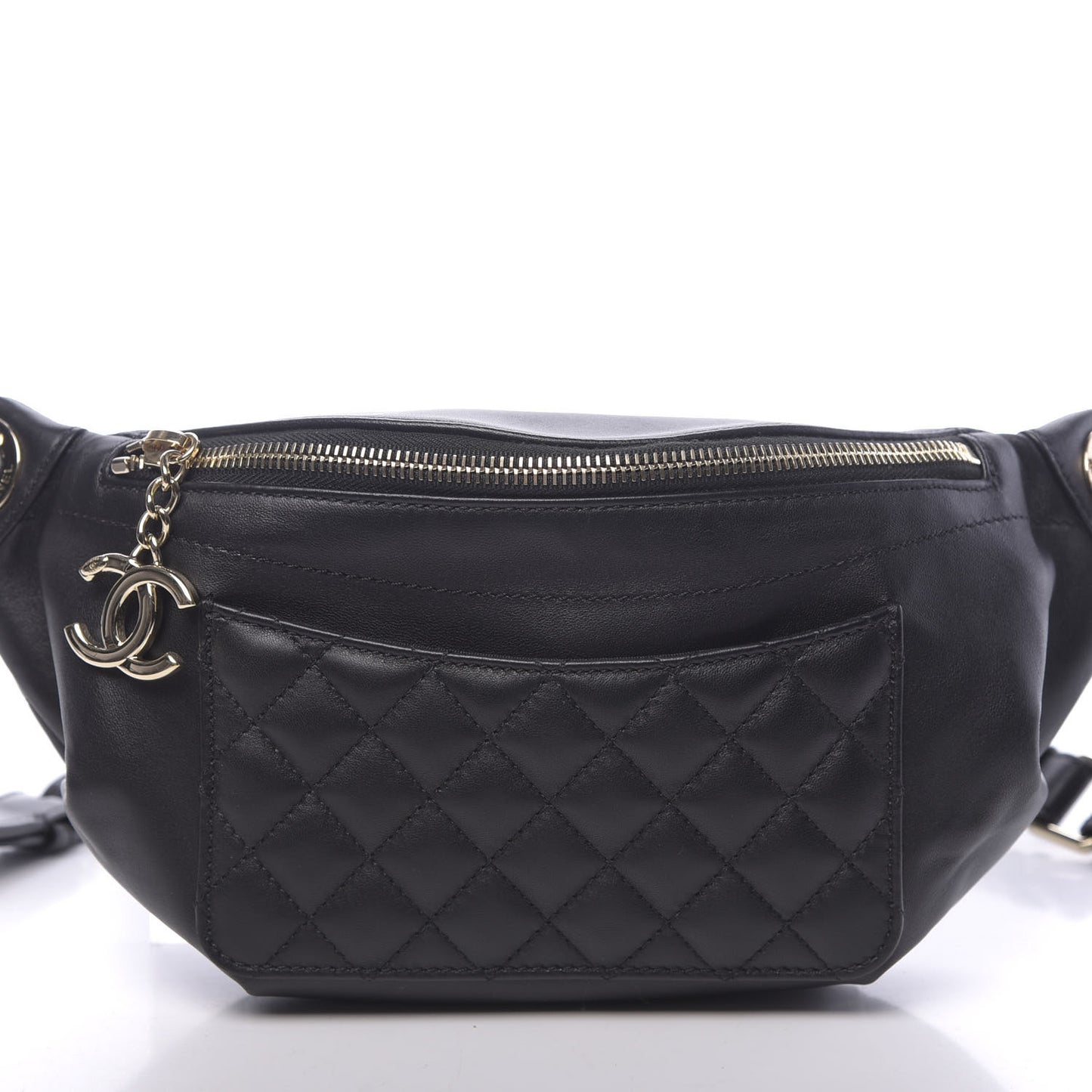 Lambskin Quilted Waist Bag Fanny Pack Black