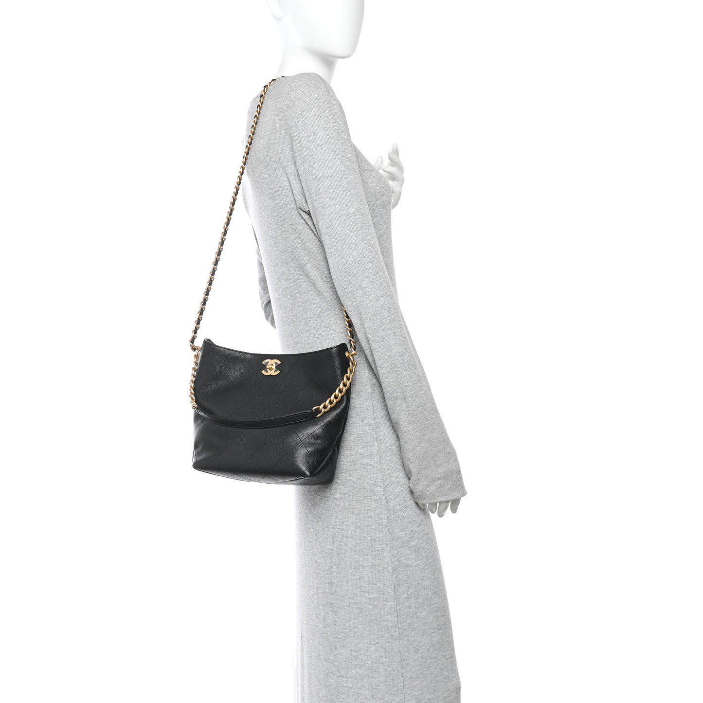 Caviar Quilted Hobo Black