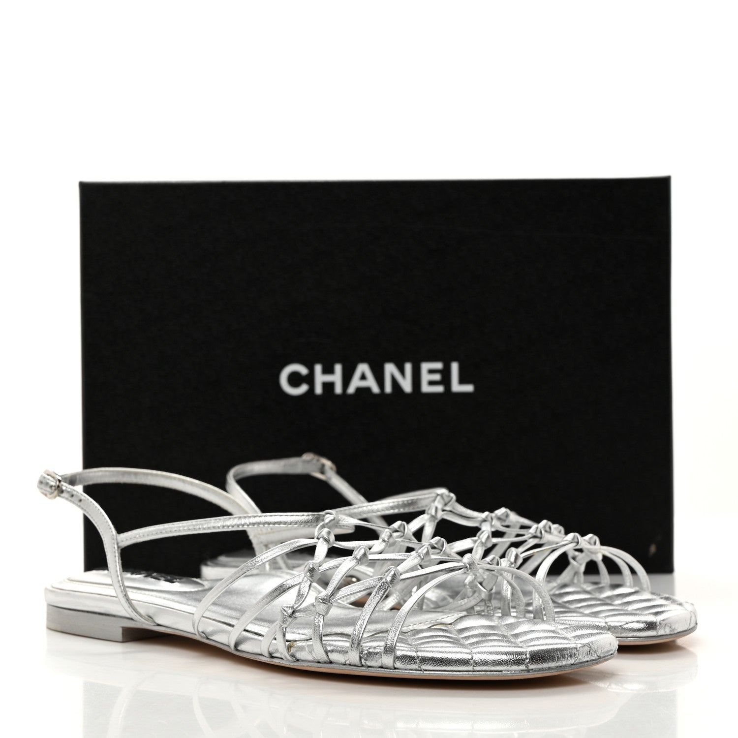 Chanel Lambskin CC Sandals 40.5 Silver 8 of 8