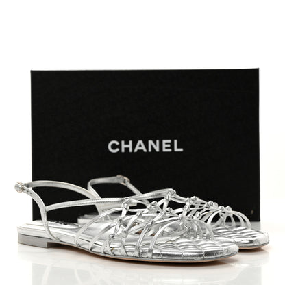 Chanel Lambskin CC Sandals 40.5 Silver 8 of 8