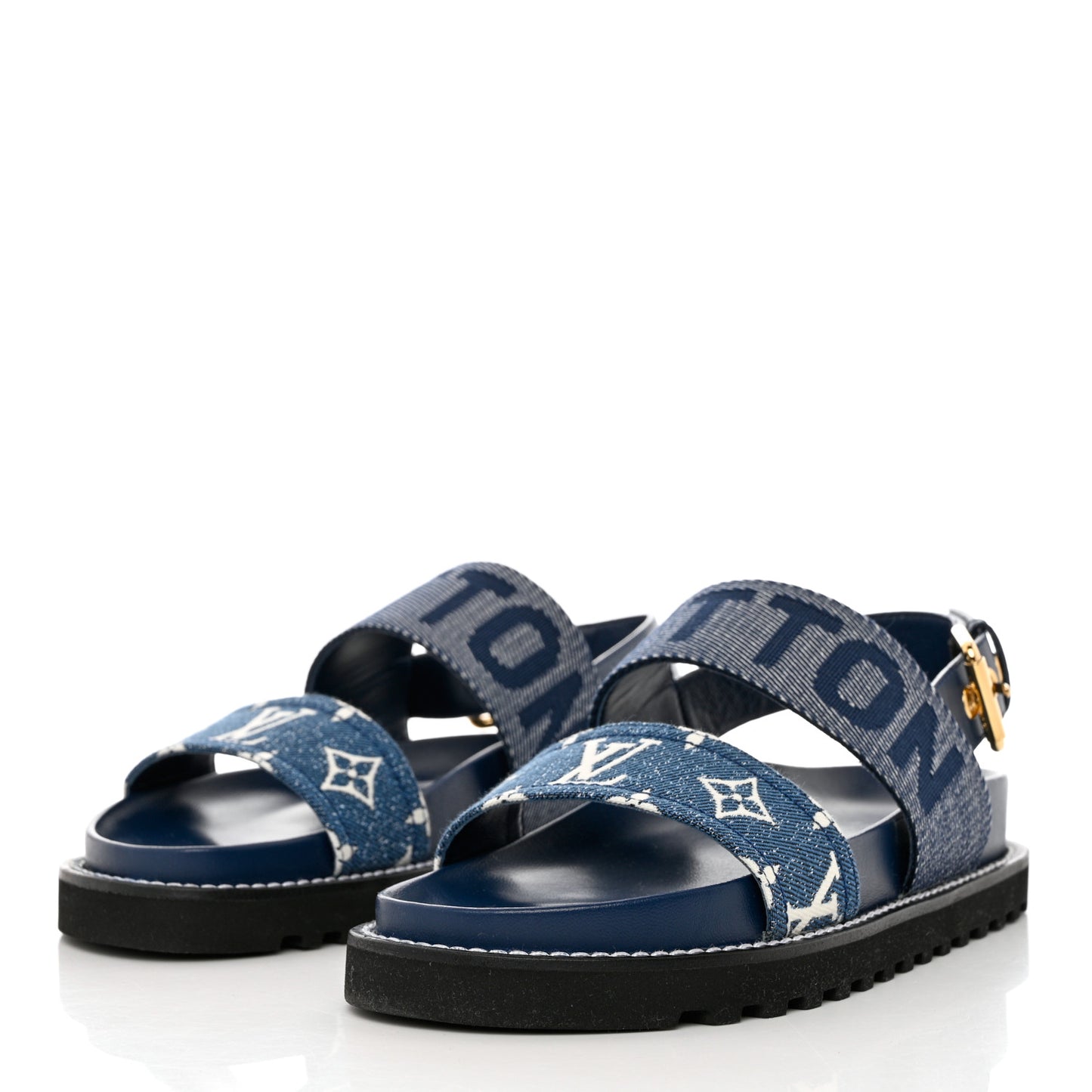 Monogram Denim Paseo Flat Comfort Sandals 37 Navy Blue