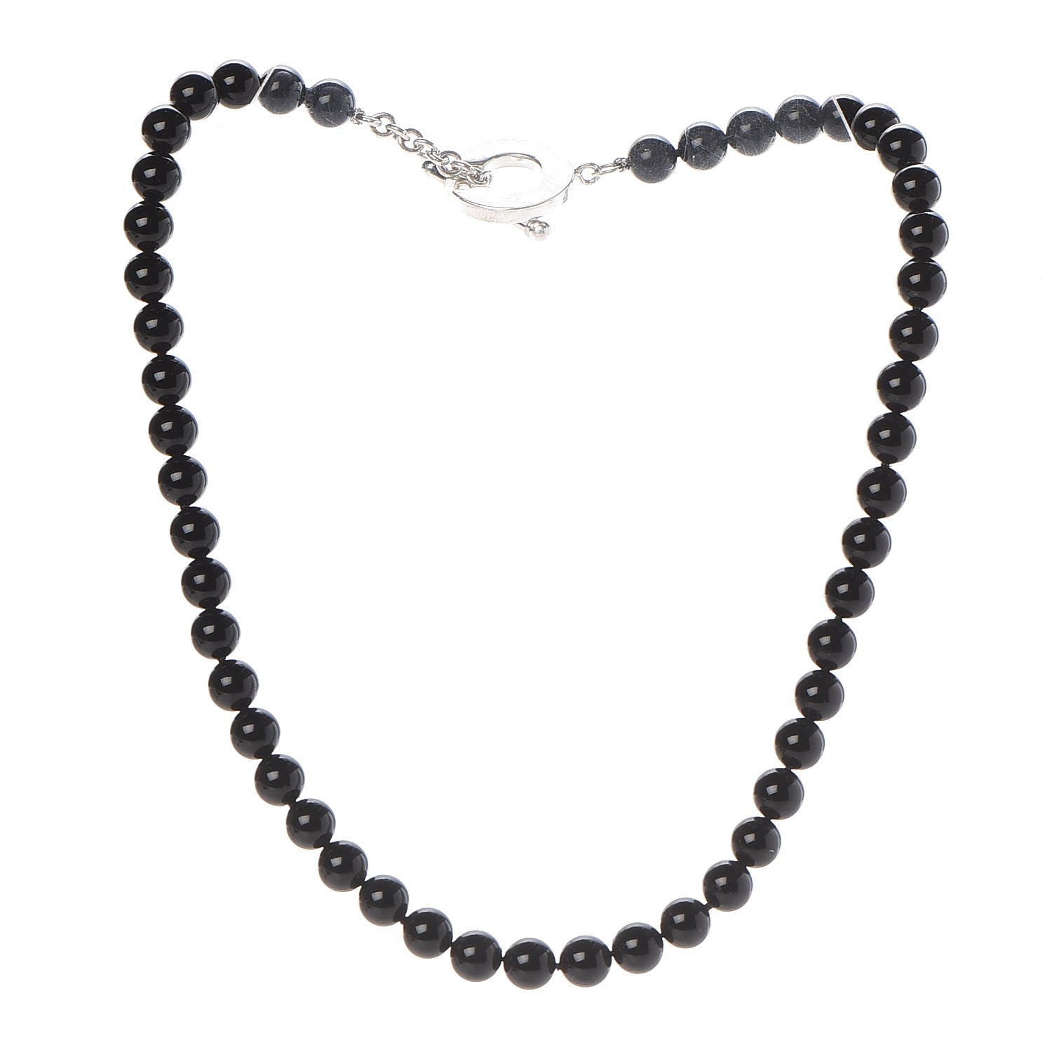 Tiffany Sterling Silver Black Onyx Bead Toggle Necklace 3 of 6