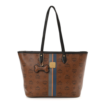 MCM Visetos Dog Bone Striped Shopper Tote Cognac 1 of 17