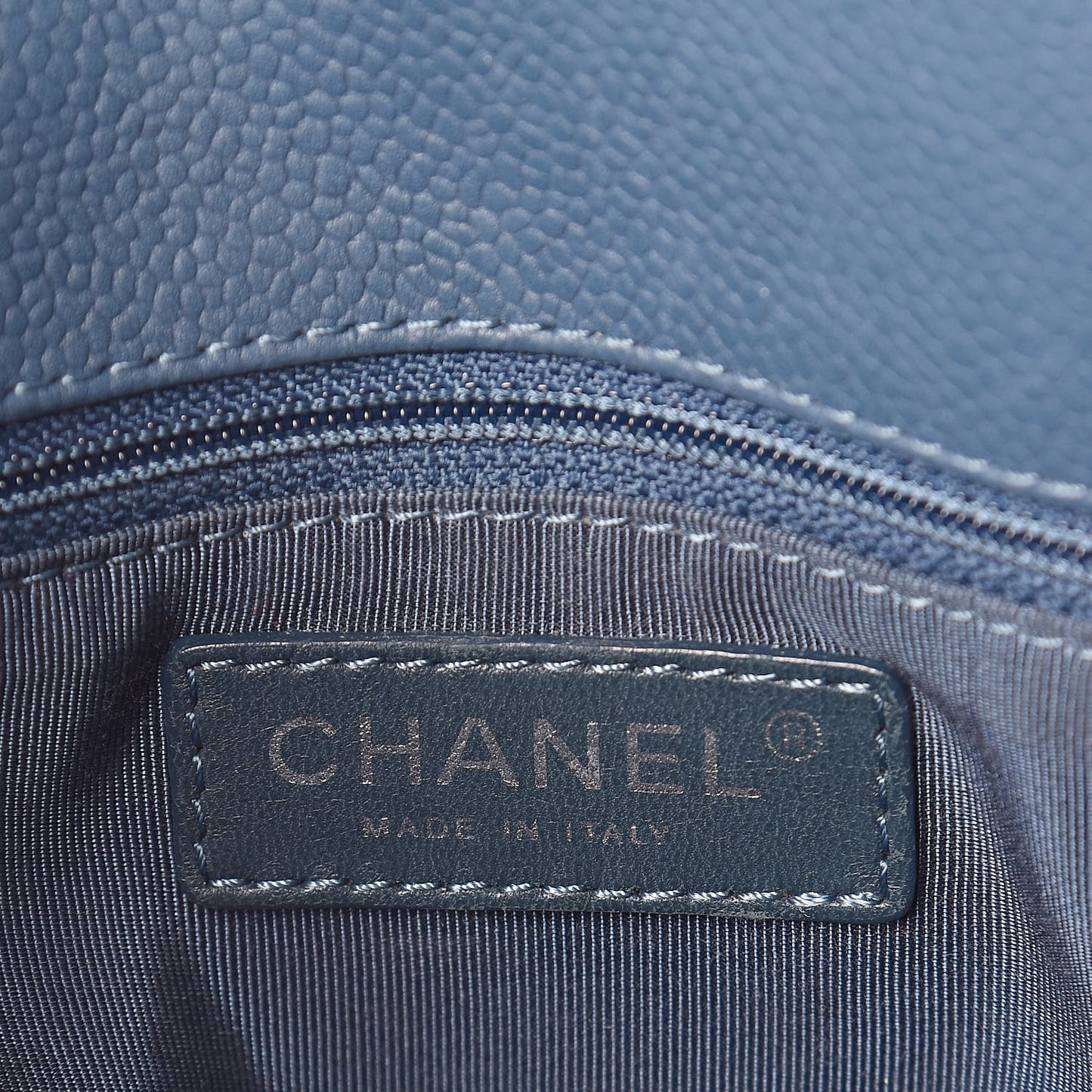 Grained Calfskin Quilted Large Casual Pocket Bowling Bag Blue