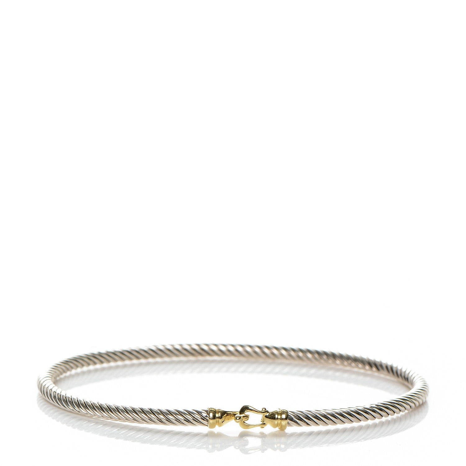 David Yurman Sterling Silver 18K Yellow Gold 3mm Cable Buckle Bracelet 1 of 4