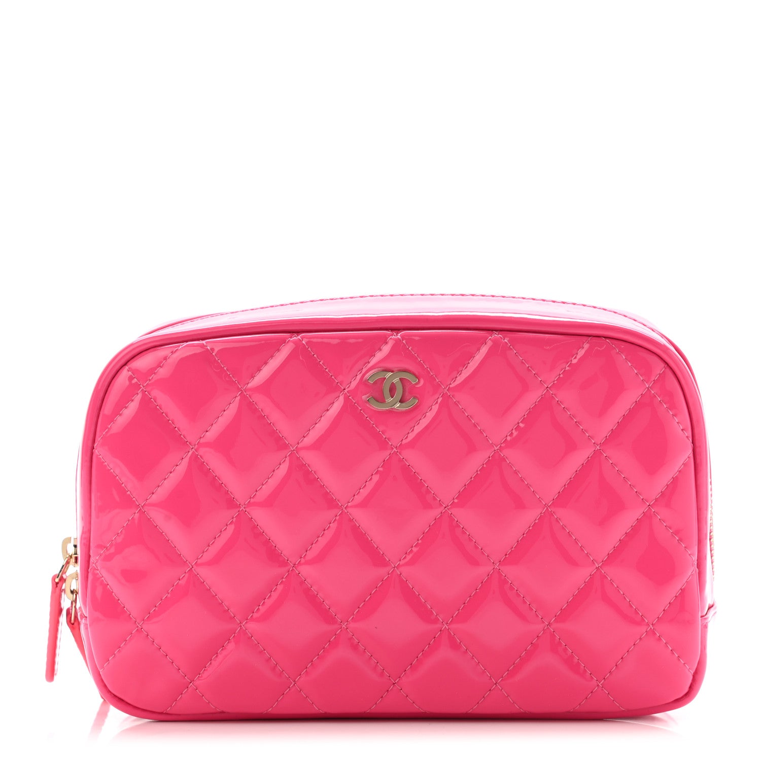 Chanel Patent Quilted Medium Curvy Pouch Cosmetic Case Pink 1 of 7