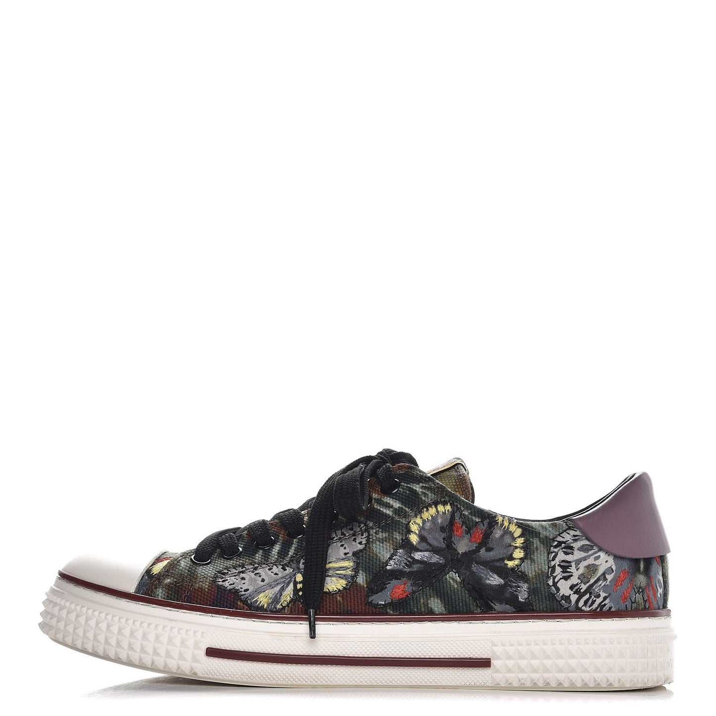 Canvas Butterfly Applique Embroidered Low Top Sneakers 40 Military Green