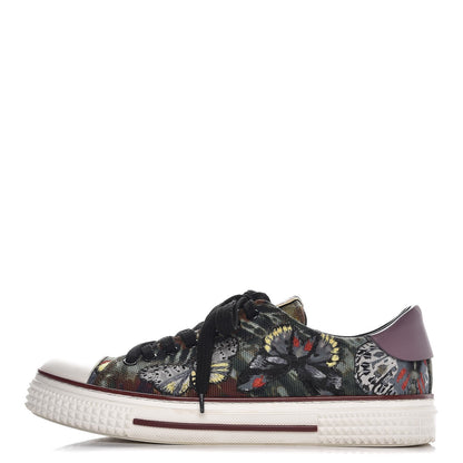 Valentino Garavani Canvas Butterfly Applique Embroidered Low Top Sneakers 40 Military Green 1 of 12