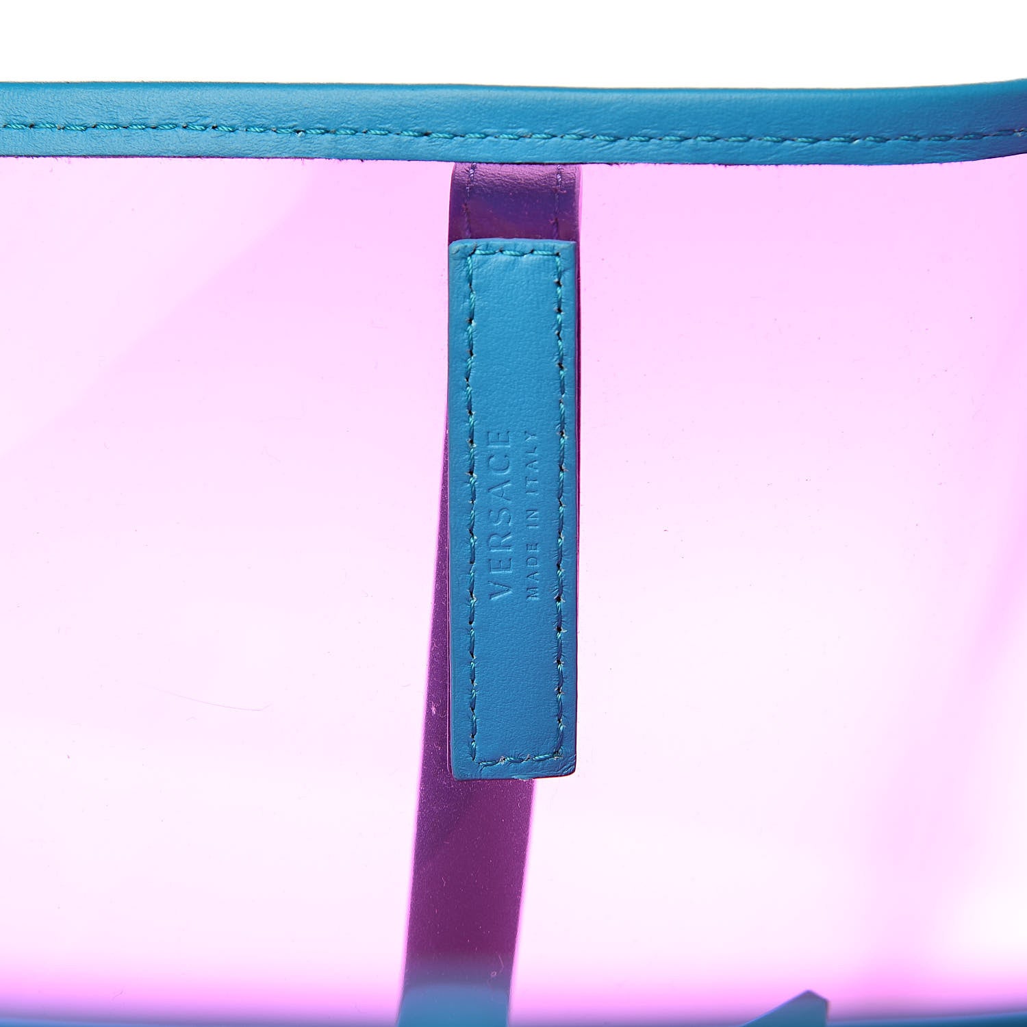 Versace Vinyl Calfskin 90s Logo Tote Pink Blue 6 of 10
