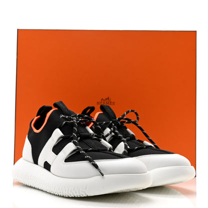 Hermes Technical Canvas Calfskin Womens Duel Sneakers 38 White Black 13 of 13