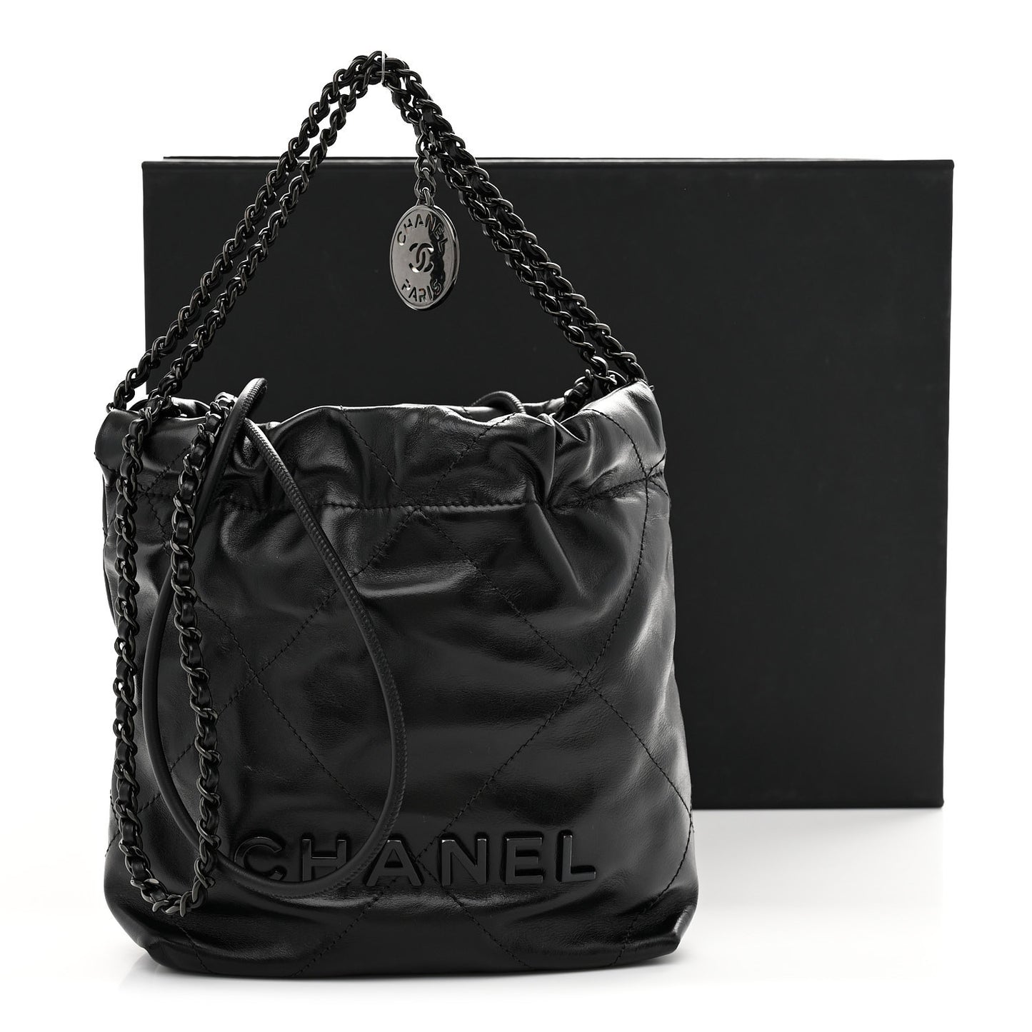 Shiny Calfskin Quilted Mini Chanel 22 So Black