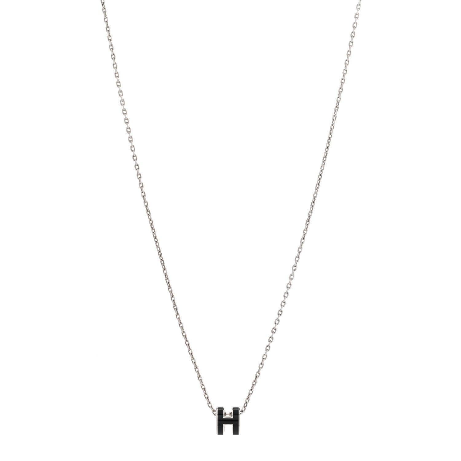 Hermes Lacquered Palladium Mini Pop H Pendant Necklace Black 1 of 8