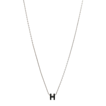 Hermes Lacquered Palladium Mini Pop H Pendant Necklace Black 1 of 8