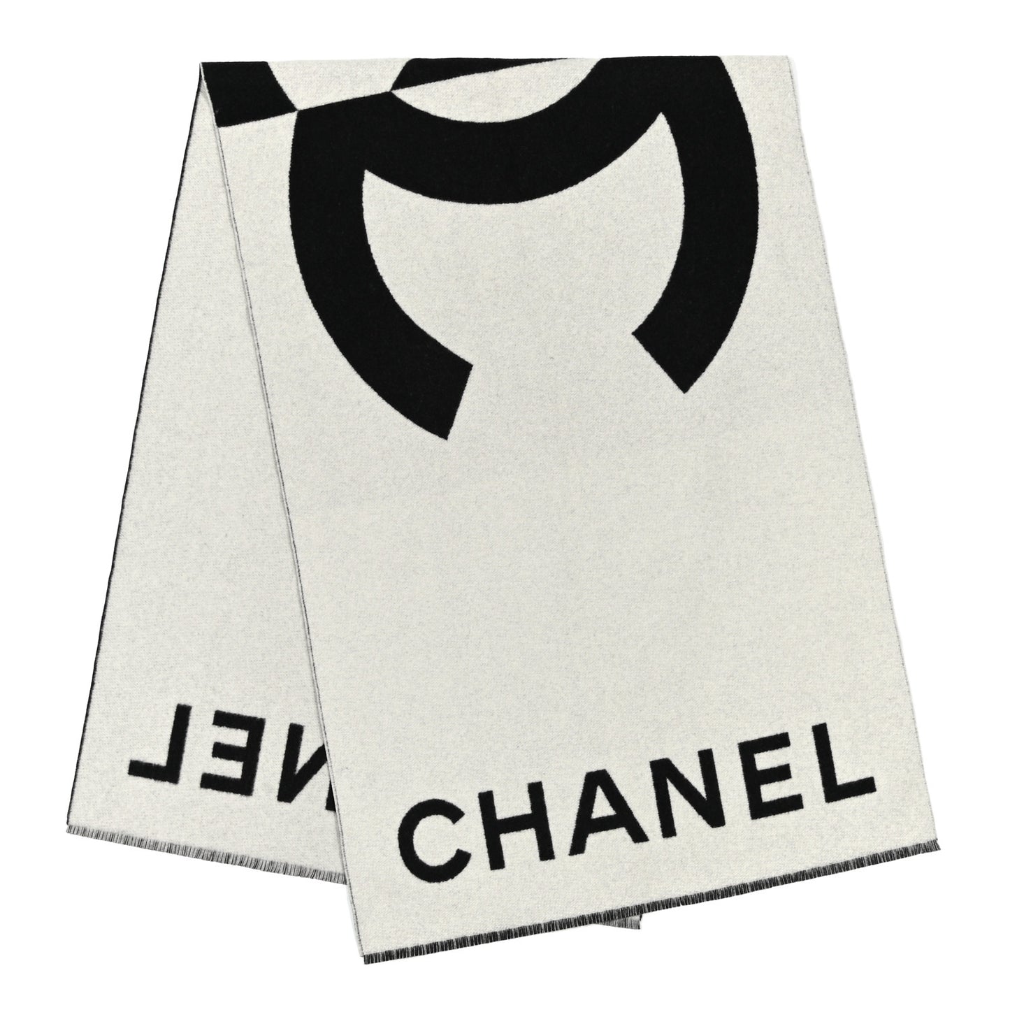 Cashmere CC Fringe Stole Black White