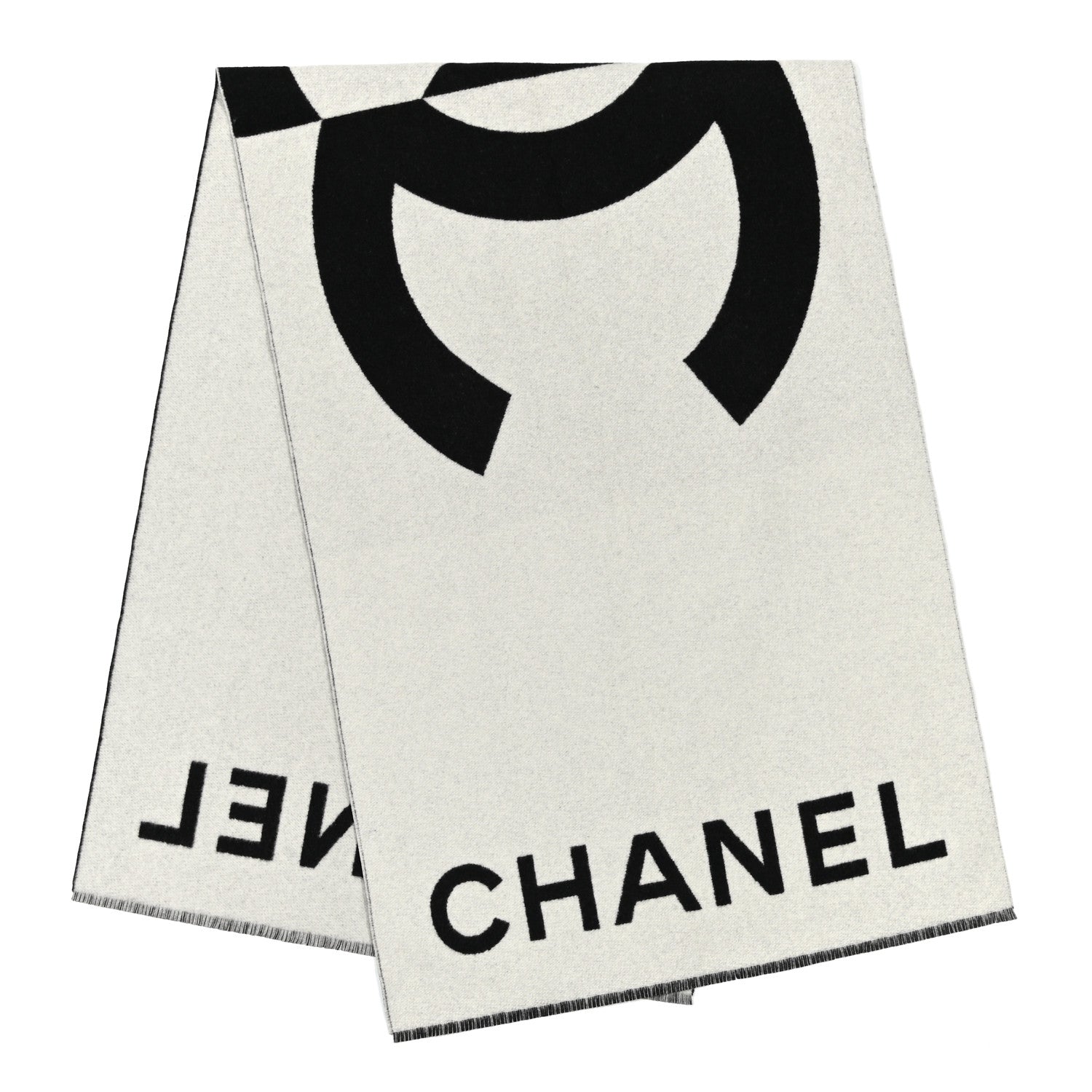 Chanel Cashmere CC Fringe Stole Black White 2 of 4