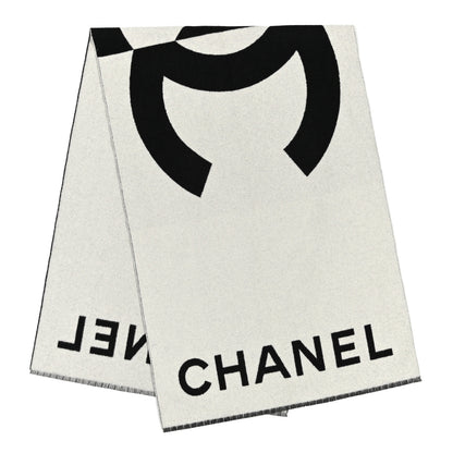 Chanel Cashmere CC Fringe Stole Black White 2 of 4