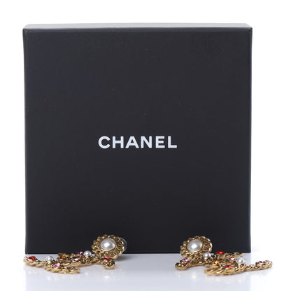 Chanel Pearl Crystal Chain Link CC Drop Earrings Gold Red Pink Yellow 5 of 5