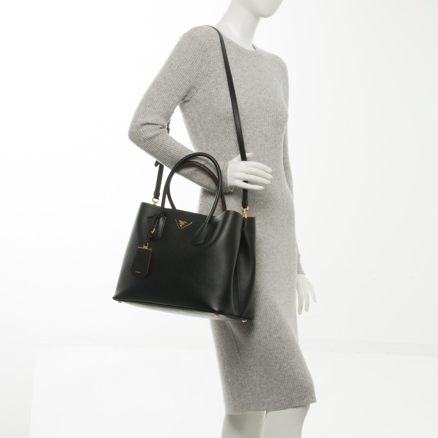 Saffiano Cuir Large Double Bag Black Fuoco