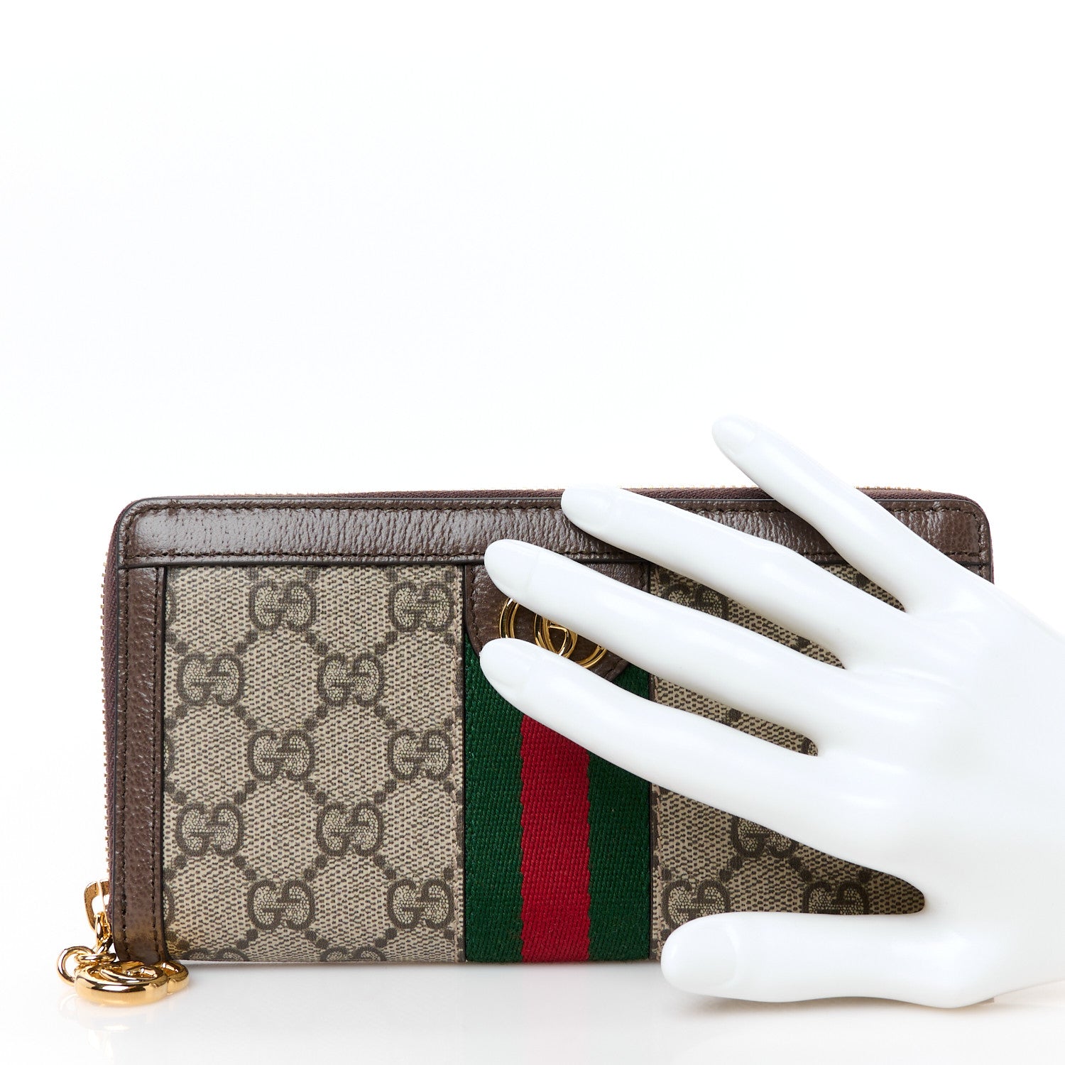 Gucci GG Supreme Monogram Web Ophidia Zip Around Wallet Brown 2 of 9