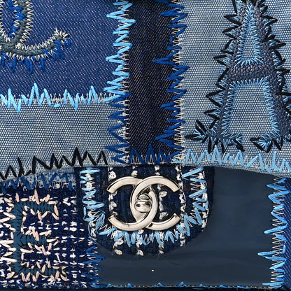 Chanel Denim Tweed Patchwork Jumbo Single Flap Blue 9 of 12