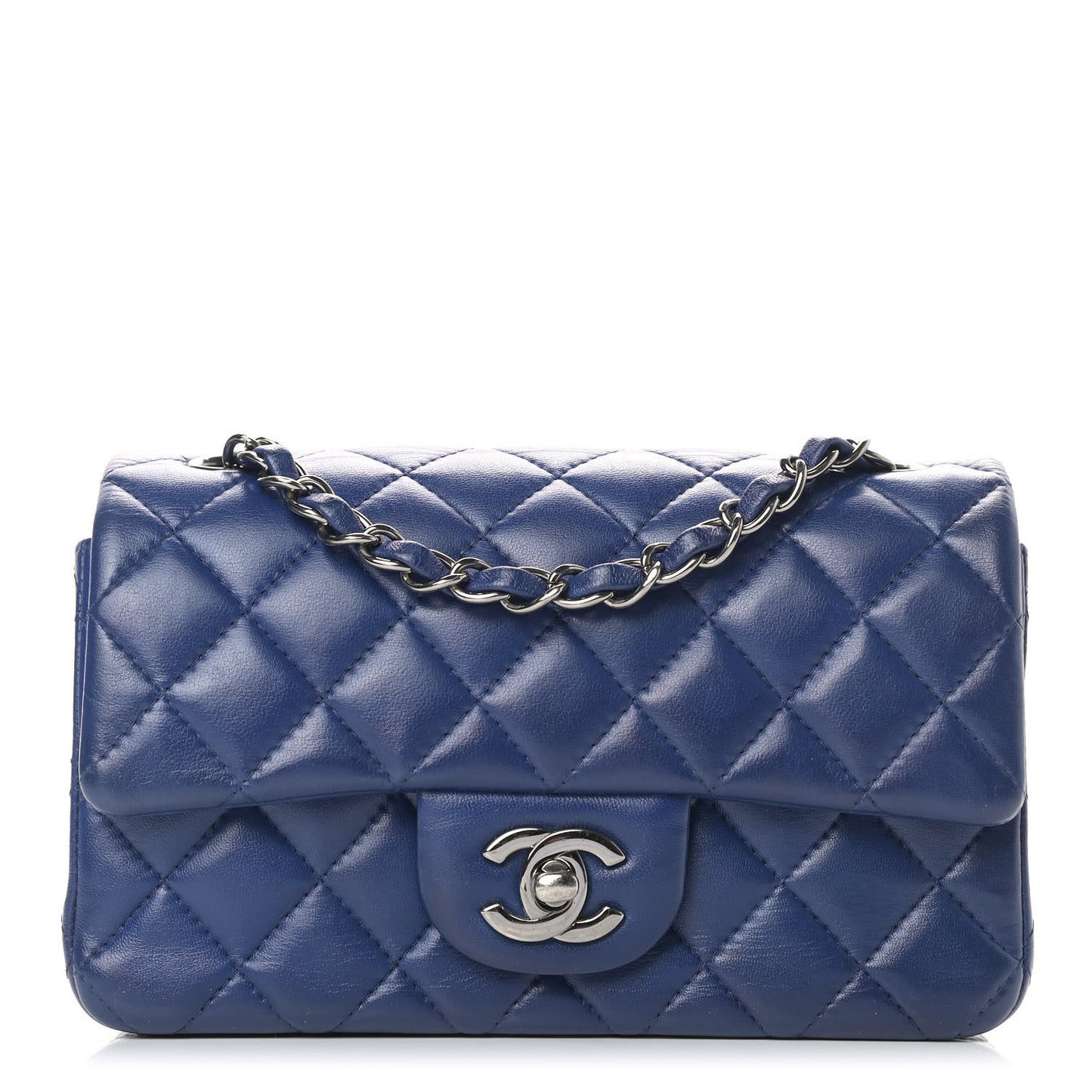 Lambskin Quilted Mini Rectangular Flap Dark Blue