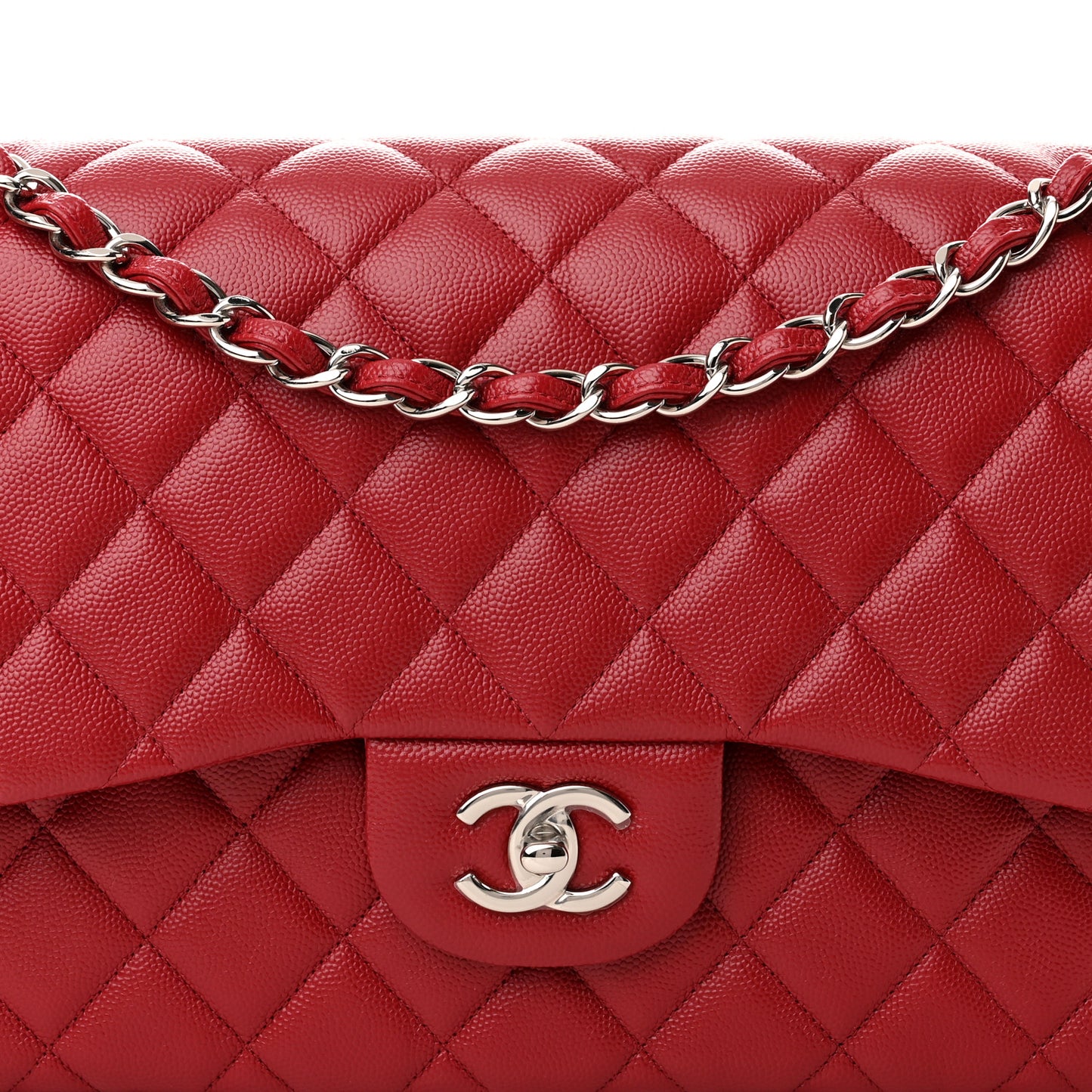 Caviar Quilted Jumbo Double Flap Dark Red