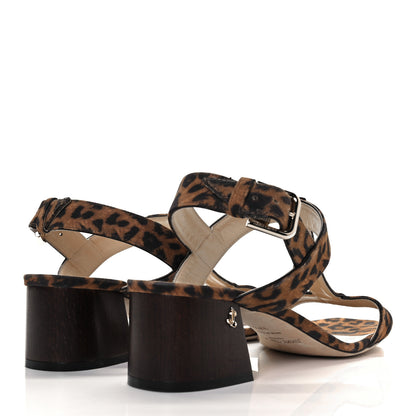 Jimmy Choo Suede Leopard Print Jin 45 Sandals 39.5 Natural Mix 4 of 8