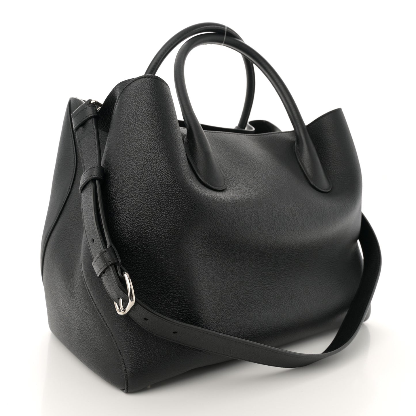 Supple Grained Calfskin Large Open Bar Tote Black