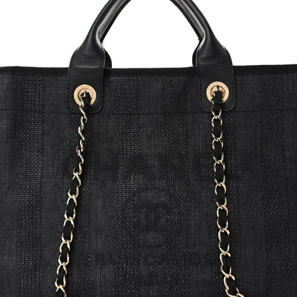 Chanel Mixed Fibers Calfskin Striped Medium Deauville Tote Black 10 of 12