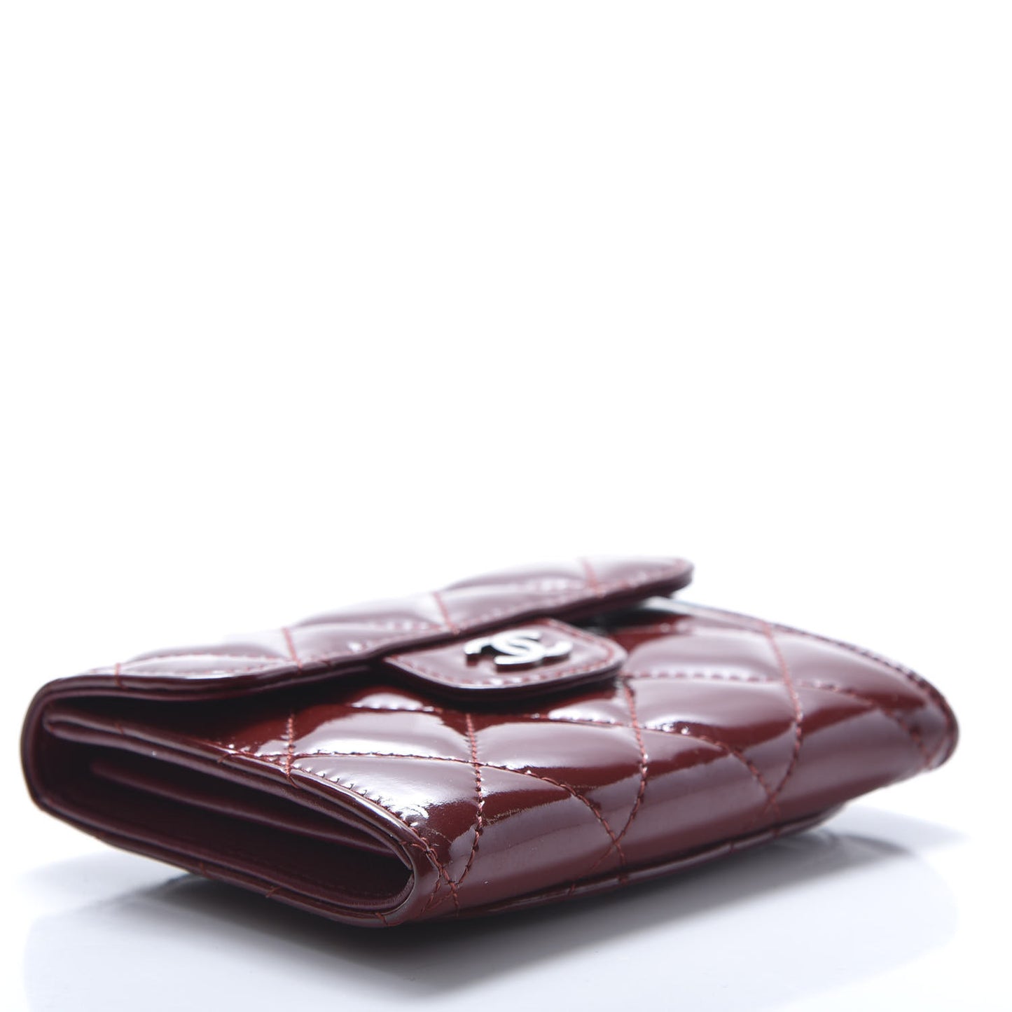 Patent Quilted Flap Card Holder Wallet Burgundy