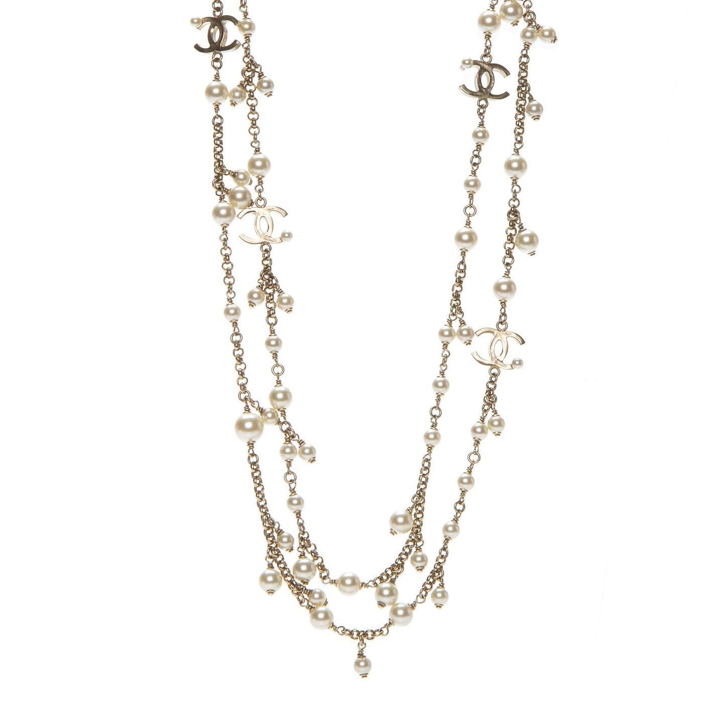 Pearl CC Long Necklace Gold