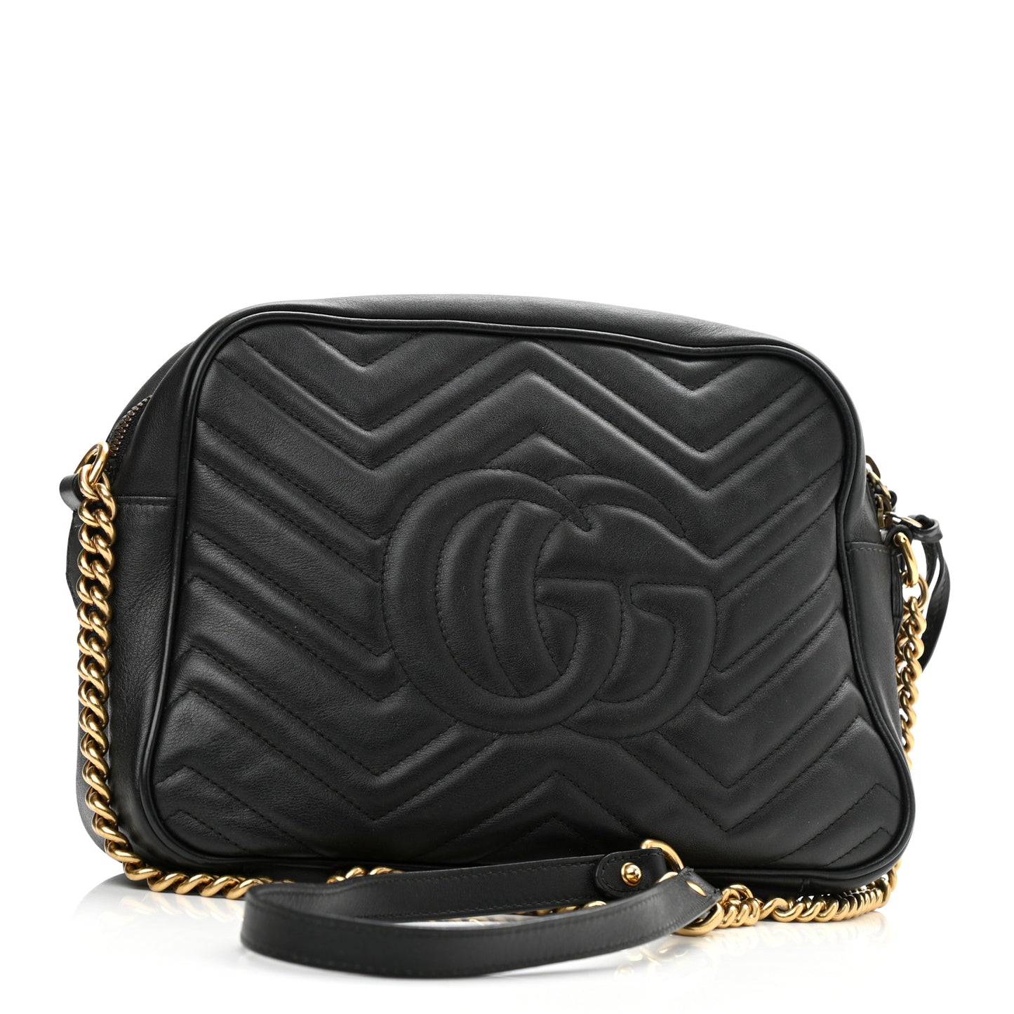 Calfskin Matelasse Medium GG Marmont Chain Shoulder Bag Black
