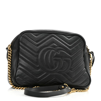 Gucci Calfskin Matelasse Medium GG Marmont Chain Shoulder Bag Black 3 of 10