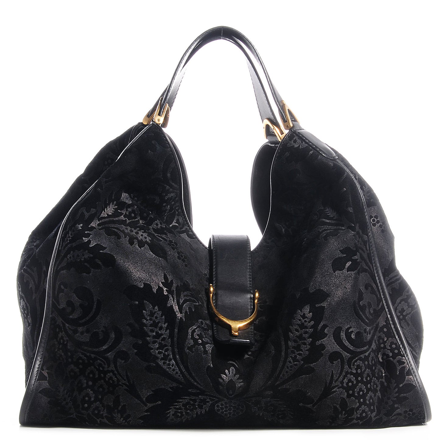Brocade Large Stirrup Shoulder Bag Black
