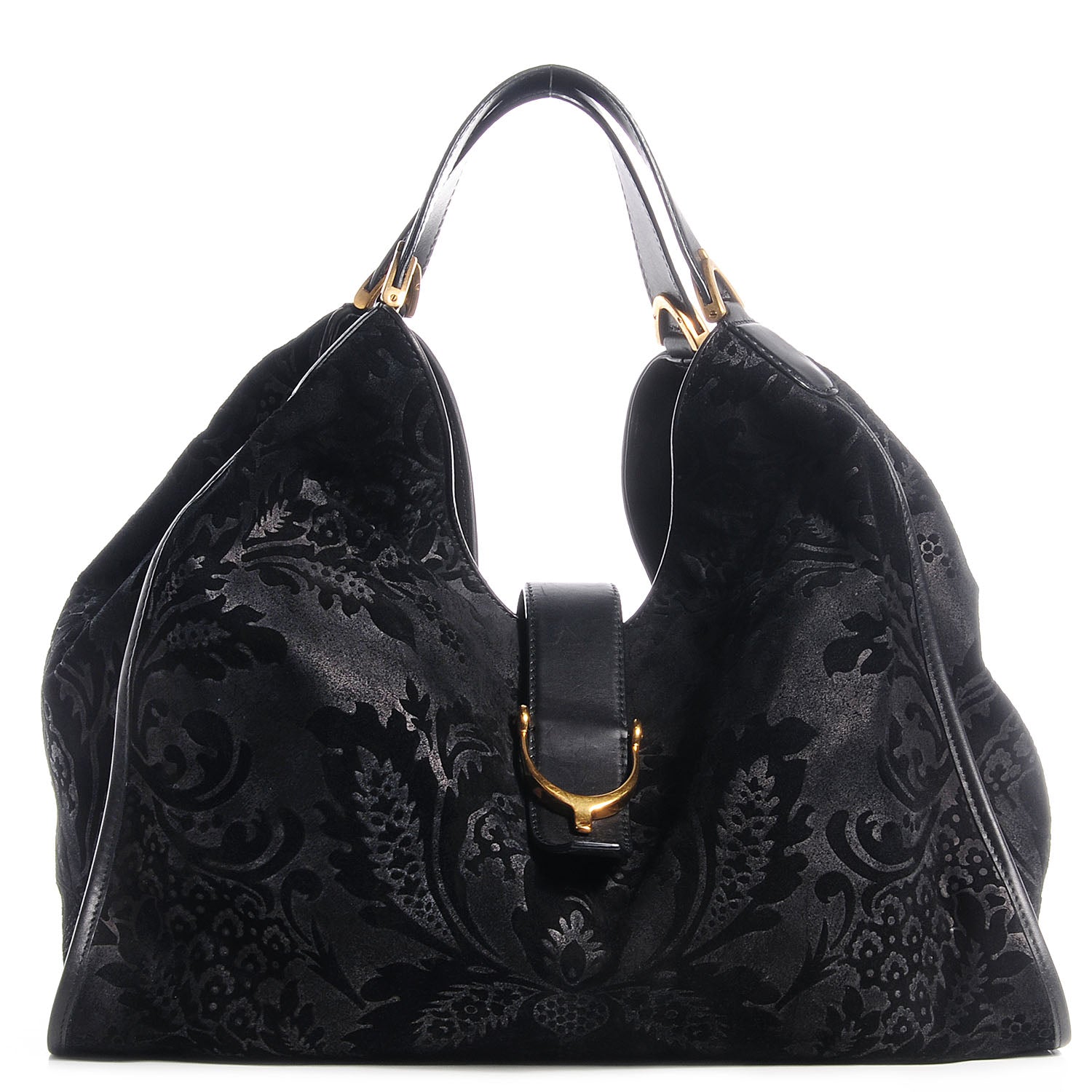 Gucci Brocade Large Stirrup Shoulder Bag Black 1 of 7
