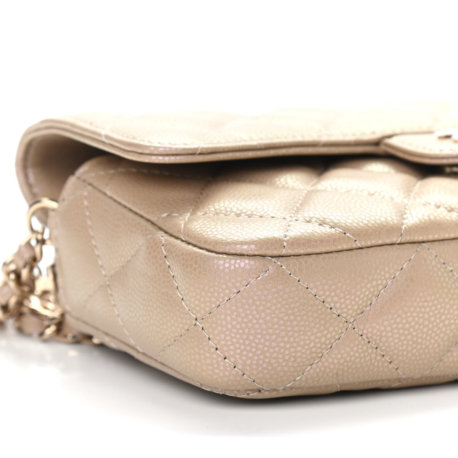 Chanel Iridescent Caviar Quilted Flap Phone Holder With Chain Beige 9 of 10