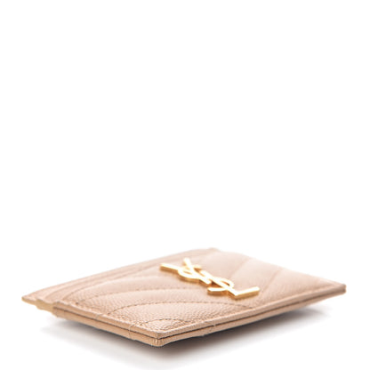 Saint Laurent Grain De Poudre Matelasse Chevron Monogram Credit Card Case Cork 4 of 7