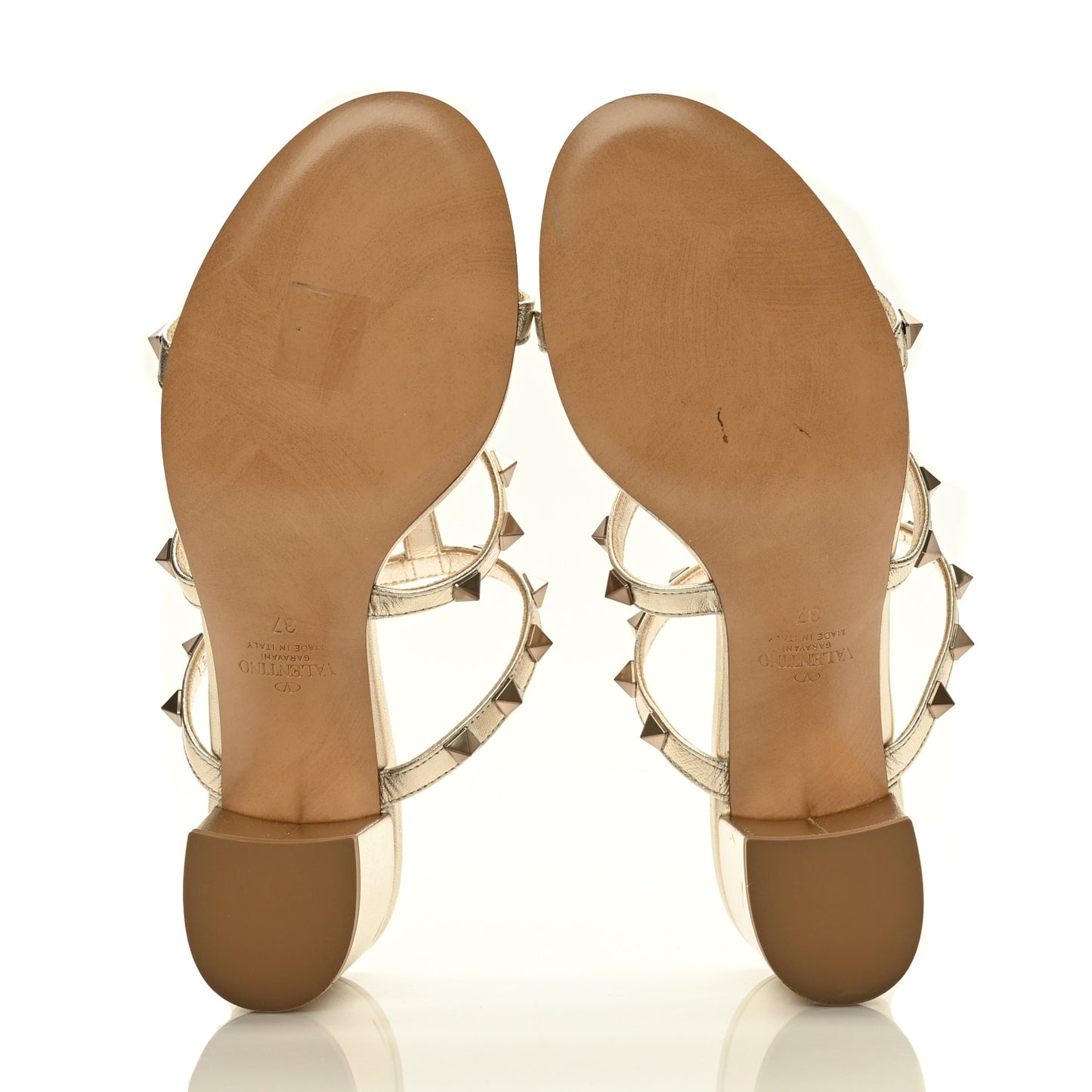 Metallic Nappa Rockstud 60mm Caged Slide Sandals 37 Gold