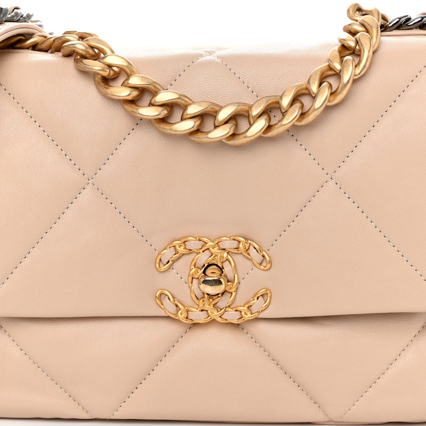 Lambskin Quilted Medium Chanel 19 Flap Light Beige