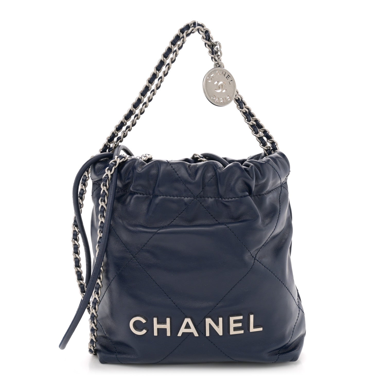 Chanel Shiny Calfskin Quilted Mini Chanel 22 Navy Blue 1 of 10