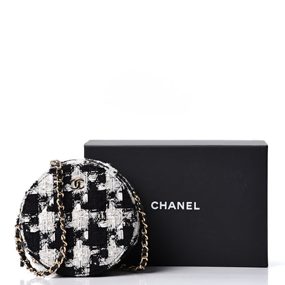 Chanel Tweed Quilted Round Clutch With Chain Black Ecru White 10 of 10