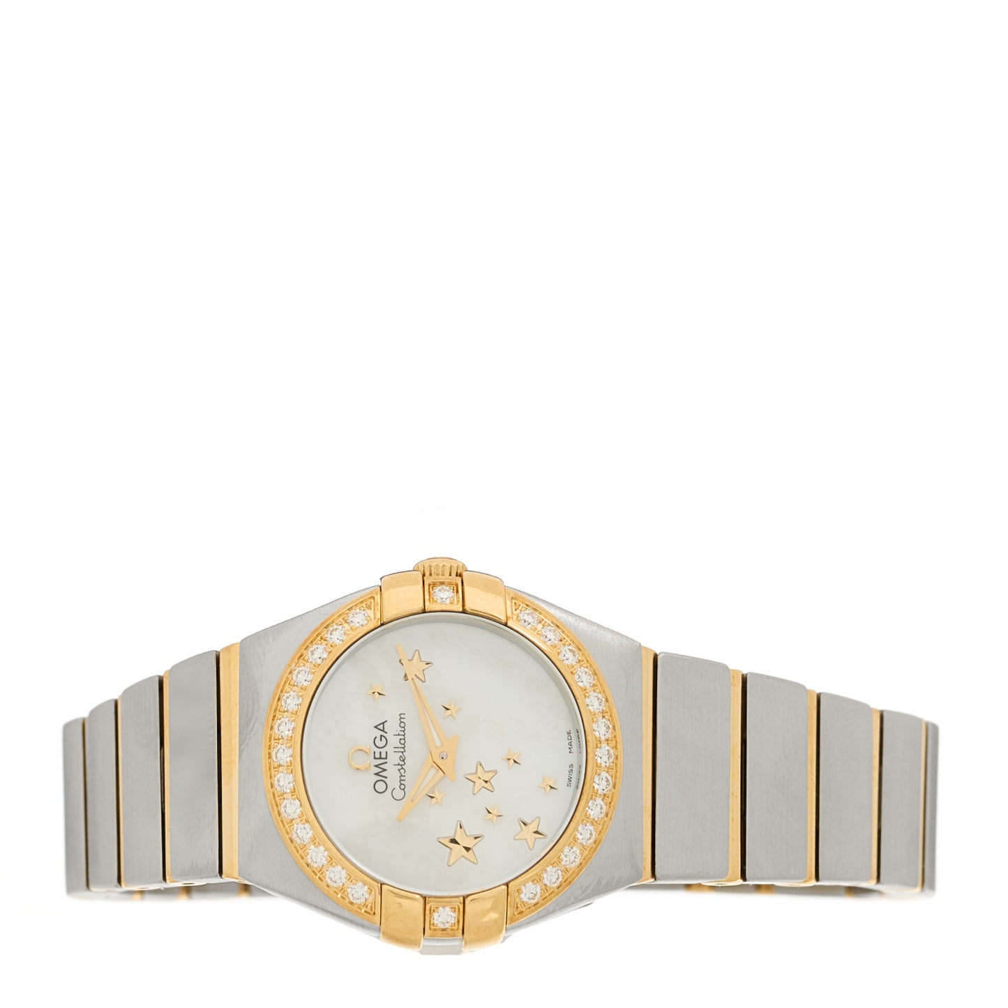 Stainless Steel 18K Yellow Gold Diamond Bezel Mother of Pearl 24mm Constellation Quartz Watch 123.25.24.60.05.001