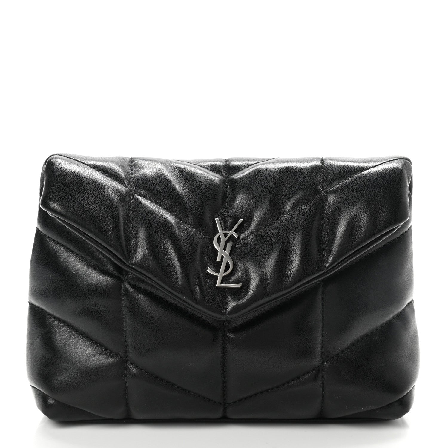 Saint Laurent Lambskin Monogram Loulou Puffer Pouch Clutch Black 3 of 8