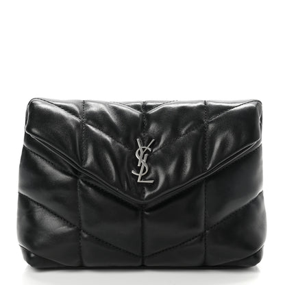 Saint Laurent Lambskin Monogram Loulou Puffer Pouch Clutch Black 3 of 8