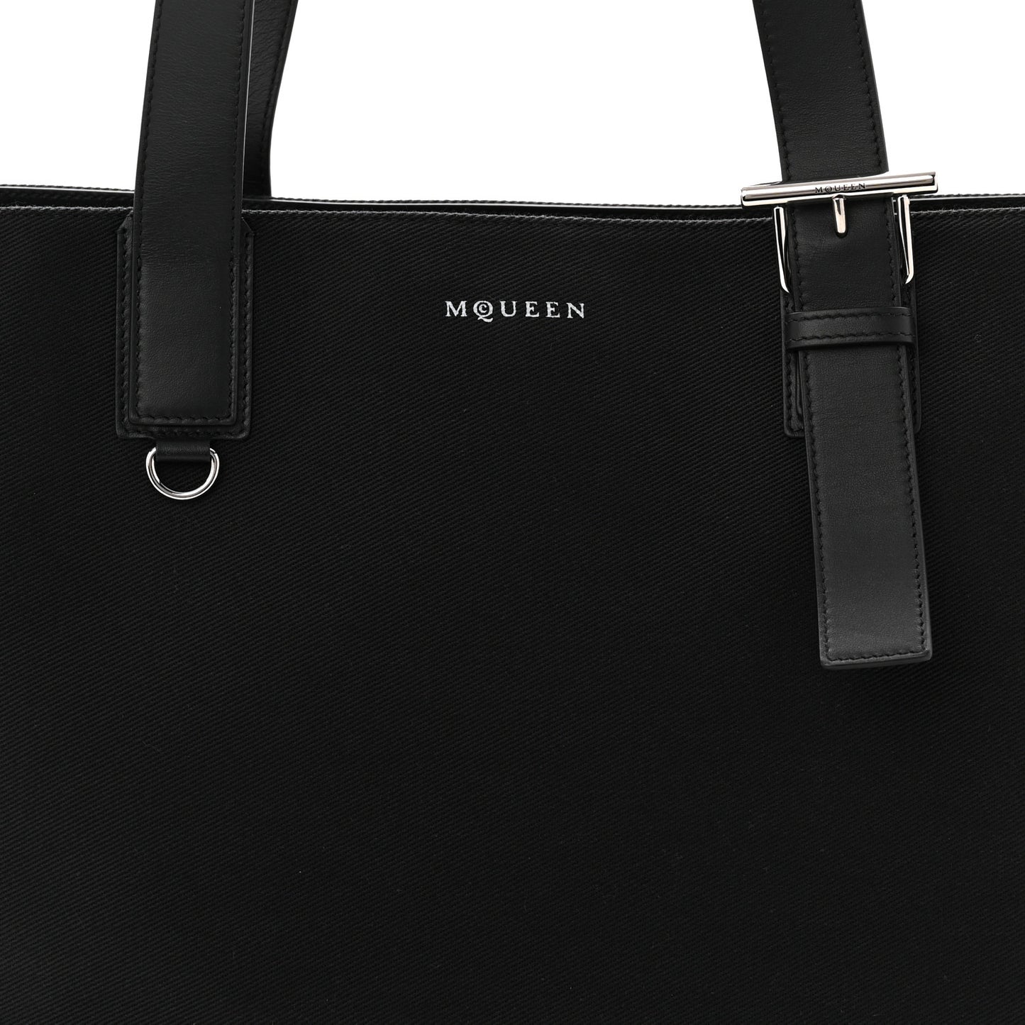 Canvas Calfskin T-Bar Shopping Bag Black