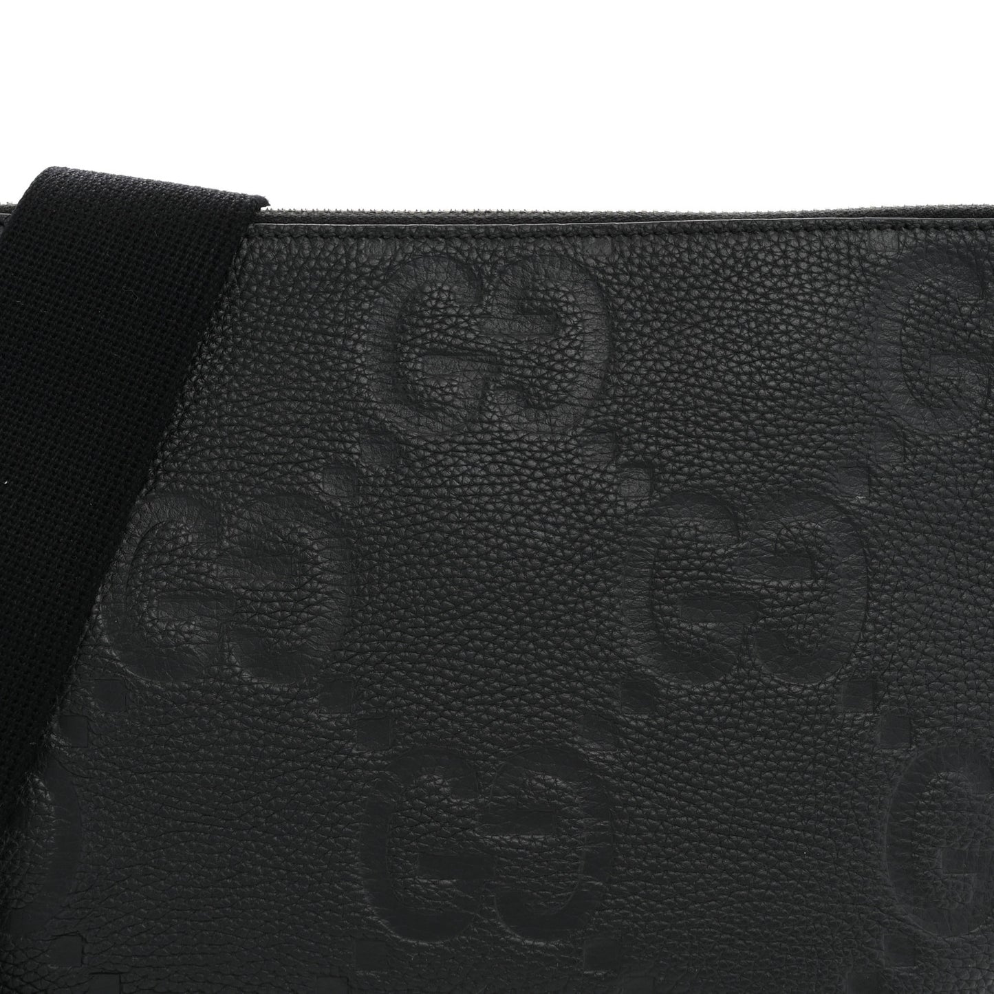 Piuma Calfskin Jumbo GG Embossed Medium Wristlet Messenger Bag Black